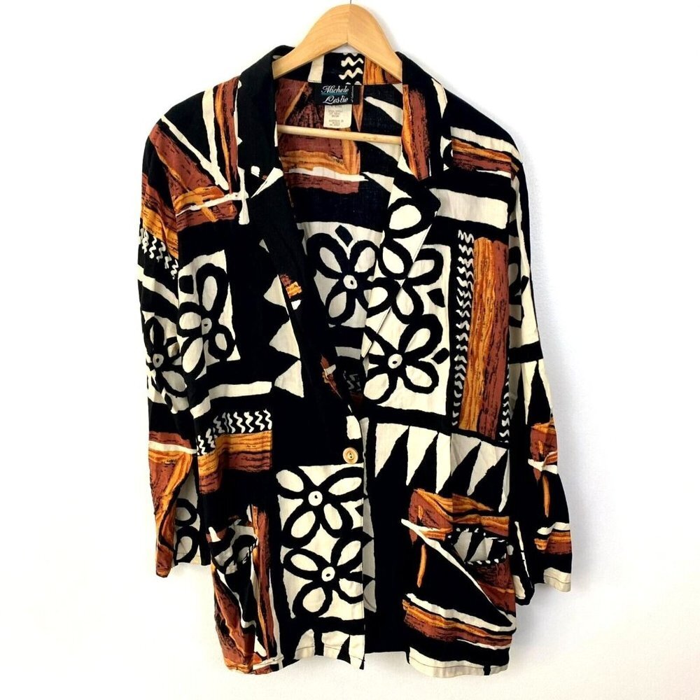 Vintage-Inspired Black & Brown Patterned Blazer